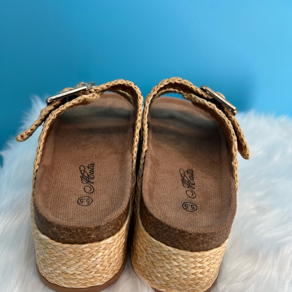 Brown and Cream Platform Shoes with Decorative Straps - Picture 10 of 10